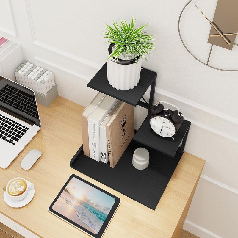 ELITEROO Wood Desktop Shelf, 3 Tier Desk Shelves Small Bookshelf Organizer, Office Storage Rack and Cubicle Organizers Accessories for Dorm Office Home Decor, Black - Image 2